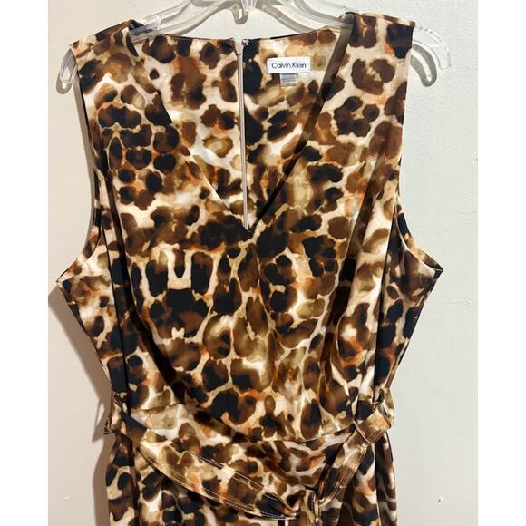 Calvin Klein Sleeveless Self Tie V-Neck Leopard Print Dress Plus Size 18W - Picture 2 of 7